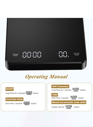 Digital Kitchen Scale Rechargeable， Coffee Scale with Timer - Digital Multifunction Weighing Scale with 3kg/0.1g High Precision - Pour Over Drip - Espresso Scale with Bright LCD Display,with Silicone Non-slip Pad,Black - view 4